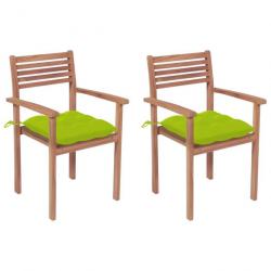 Chaises de jardin 2 pcs avec coussins vert vif Teck massif