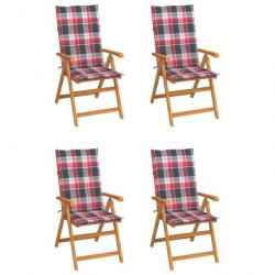 Chaises de jardin 4 pcs avec coussins à carreaux rouge Teck