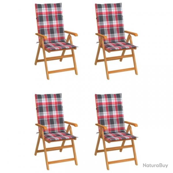 Chaises de jardin 4 pcs avec coussins  carreaux rouge Teck