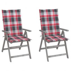 Chaises inclinables de jardin 2 pcs avec coussins Bois d'acacia