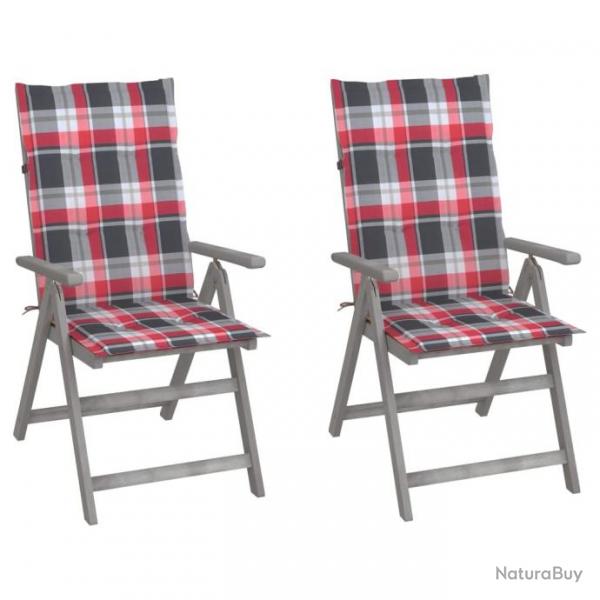 Chaises inclinables de jardin 2 pcs avec coussins Bois d'acacia