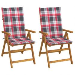 Chaises inclinables de jardin 2 pcs avec coussins Bois d'acacia