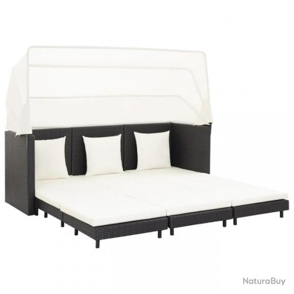 Canap-lit extensible 3 places avec toit Rsine tresse Noir