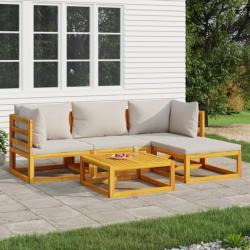 Salon de jardin 5 pcs avec coussins gris clair bois massif