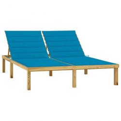 Chaise longue double et coussins bleu Pin imprégné