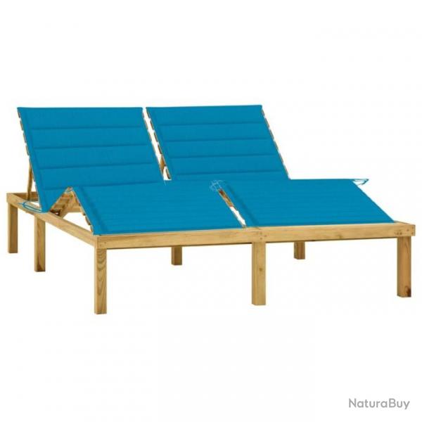 Chaise longue double et coussins bleu Pin imprgn
