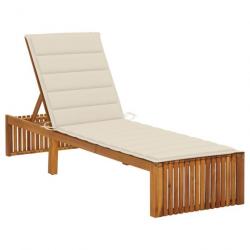 Chaise longue avec coussin Bois d'acacia solide