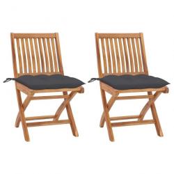 Chaises de jardin 2 pcs avec coussins anthracite Bois de teck