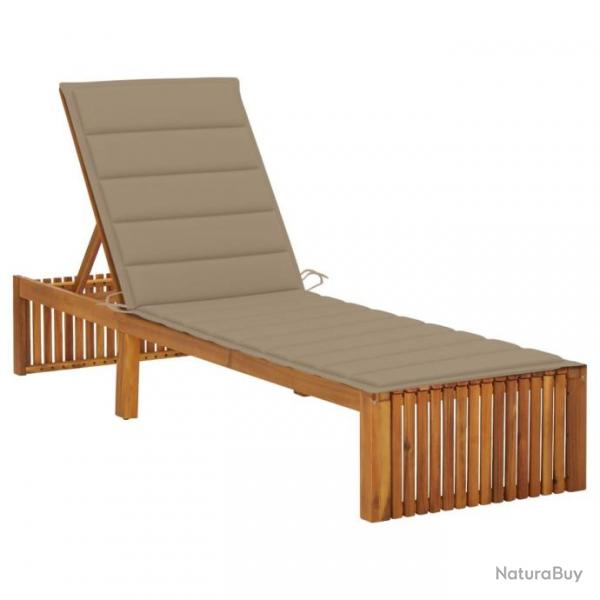 Chaise longue avec coussin Bois d'acacia solide