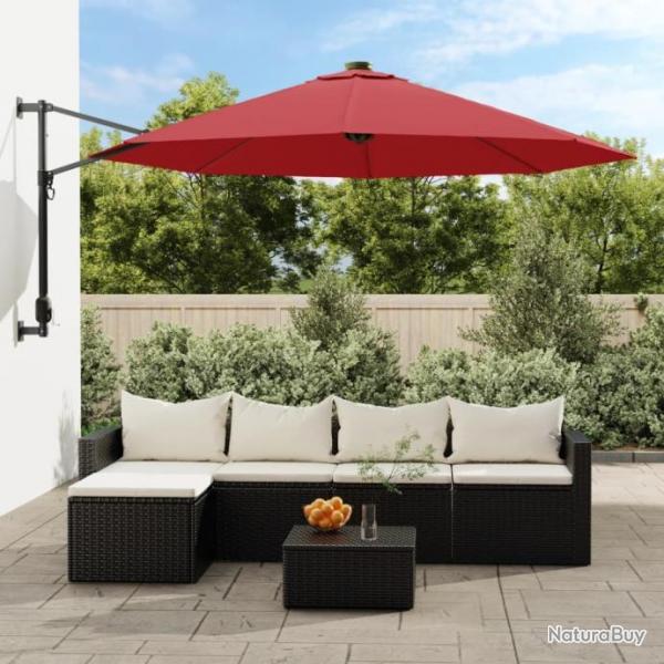 Parasol mural avec LED rouge vif 290 cm