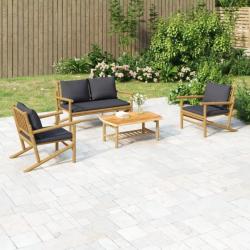 Salon de jardin 4 pcs avec coussins gris foncé bambou