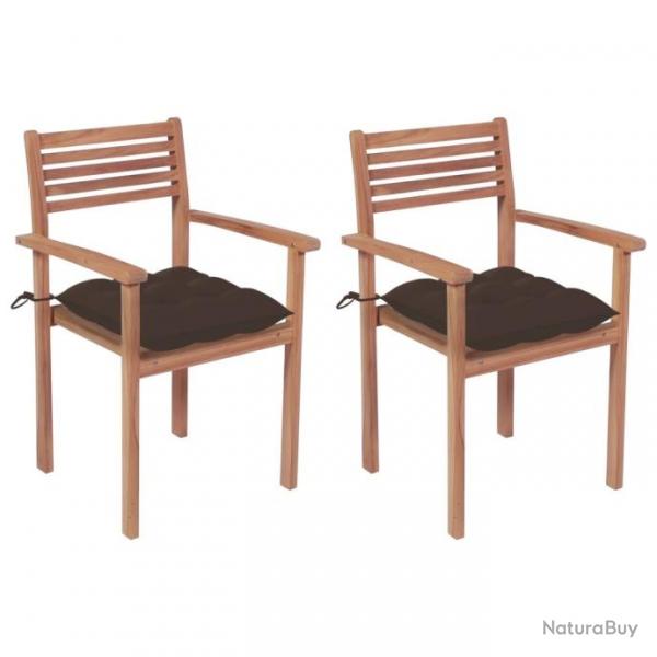 Chaises de jardin 2 pcs avec coussins taupe Bois de teck massif