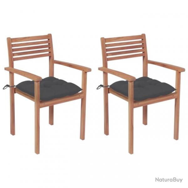 Chaises de jardin 2 pcs avec coussins anthracite Bois de teck