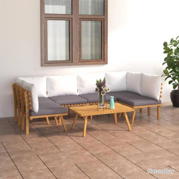 Salon de jardin 7 pcs avec coussins Bois d'acacia solide