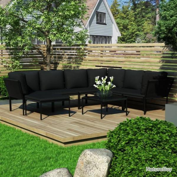 Salon de jardin 8 pcs avec coussins Noir PVC