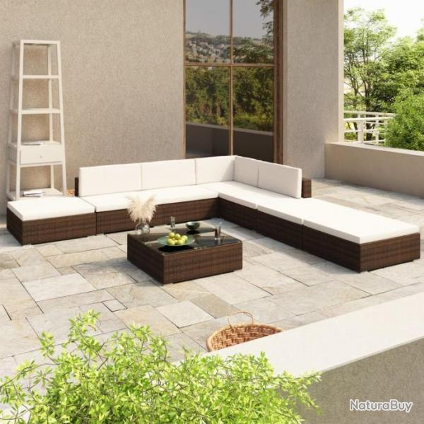 Salon de jardin 8 pcs avec coussins Rsine tresse Marron