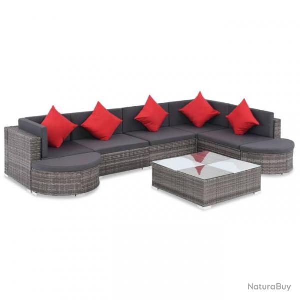 Salon de jardin 8 pcs avec coussins Rsine tresse Gris