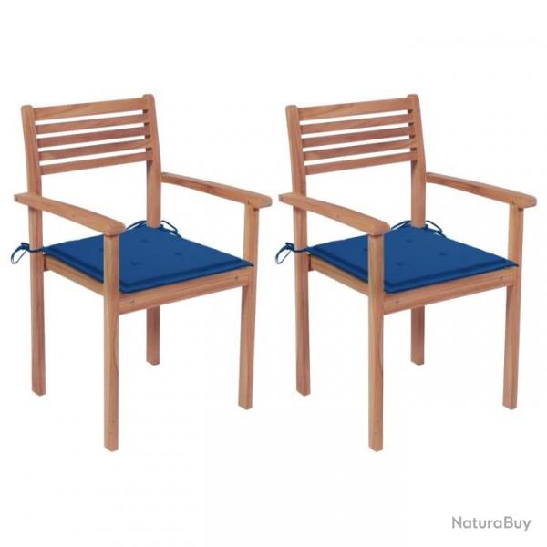 Chaises de jardin 2 pcs avec coussins bleu royal Teck massif