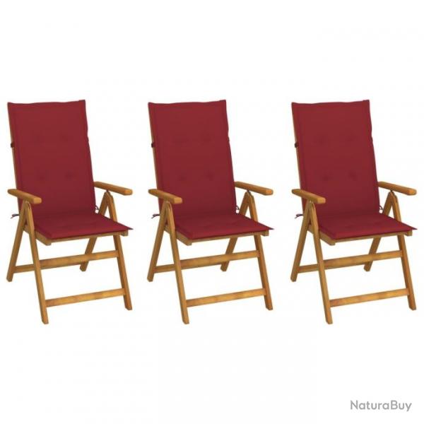 Chaises pliables de jardin 3 pcs avec coussins Bois d'acacia