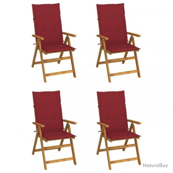 Chaises inclinables de jardin 4 pcs avec coussins Bois d'acacia