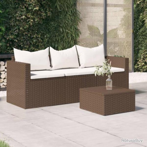 Canap de jardin 3 places avec coussins marron rsine tresse