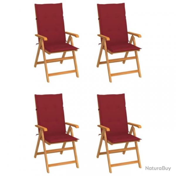 Chaises de jardin 4 pcs avec coussins bordeaux Bois de teck