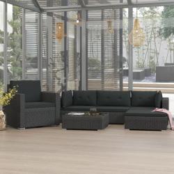 Salon de jardin 6 pcs avec coussins Résine tressée Noir