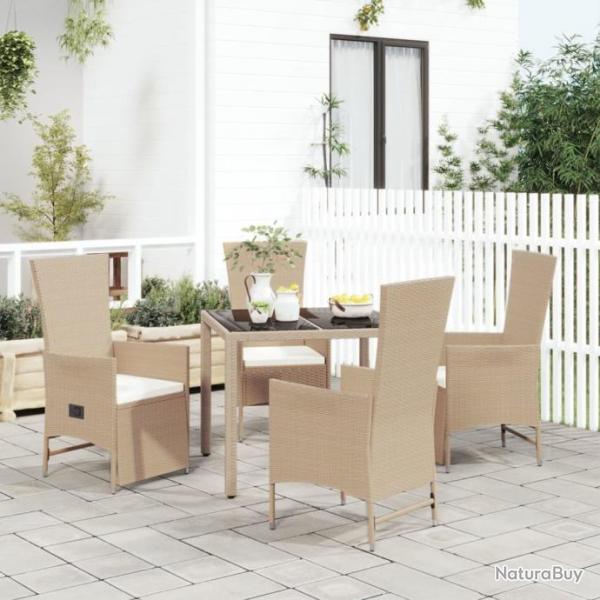 Ensemble  dner de jardin avec coussins 5 pcs Beige poly rotin