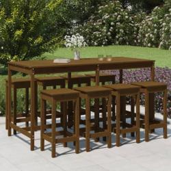 Ensemble de bar de jardin 9 pcs marron miel bois de pin massif