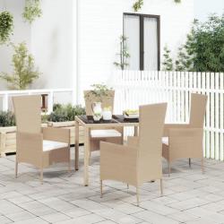 Ensemble à dîner de jardin avec coussins 5 pcs Beige poly rotin