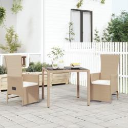 Ensemble à dîner de jardin avec coussins 3 pcs Beige poly rotin