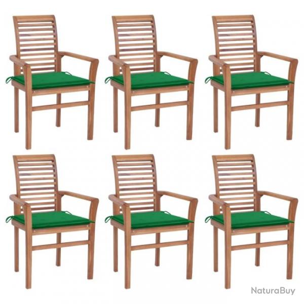 Chaises  dner 6 pcs avec coussins vert Bois de teck solide