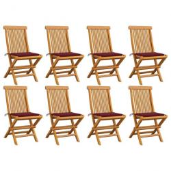 Chaises de jardin avec coussins bordeaux 8 pcs Teck massif