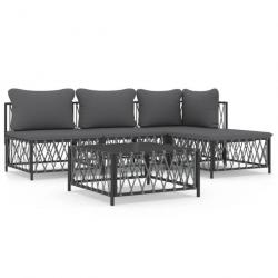 Salon de jardin avec coussins 5 pcs anthracite acier