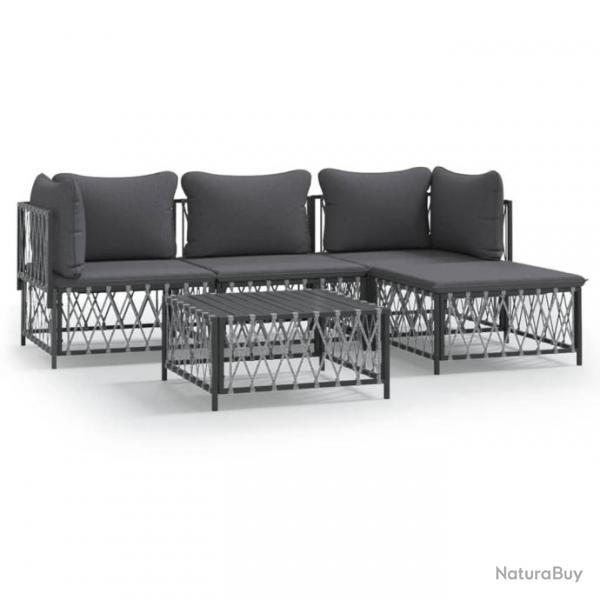 Salon de jardin avec coussins 5 pcs anthracite acier