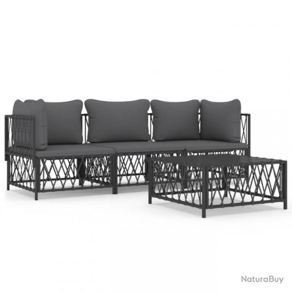 Salon de jardin avec coussins 4 pcs anthracite acier