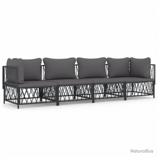 Salon de jardin avec coussins 4 pcs anthracite acier