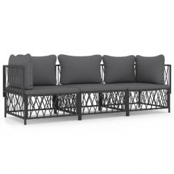 Salon de jardin avec coussins 3 pcs anthracite acier