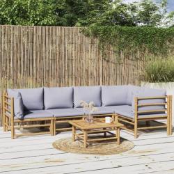 Salon de jardin 6 pcs avec coussins gris clair bambou