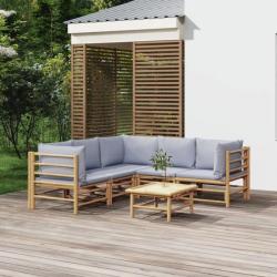 Salon de jardin 6 pcs avec coussins gris clair bambou