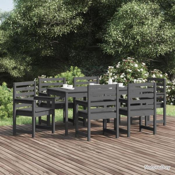 Ensemble  dner de jardin 7 pcs gris bois massif de pin