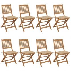 Chaises pliables de jardin 8 pcs avec coussins Bois d'acacia