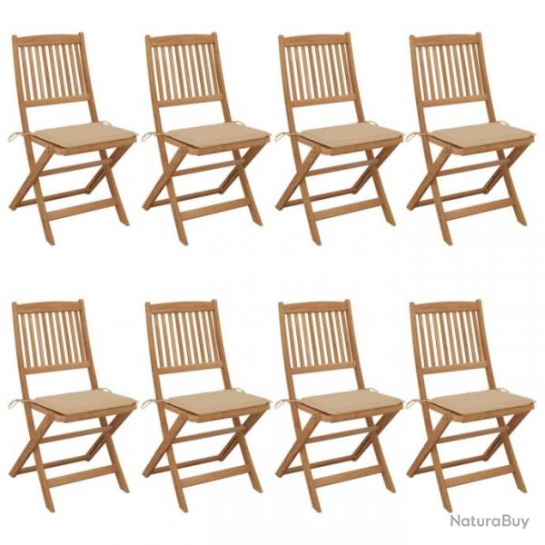 Chaises pliables de jardin 8 pcs avec coussins Bois d'acacia