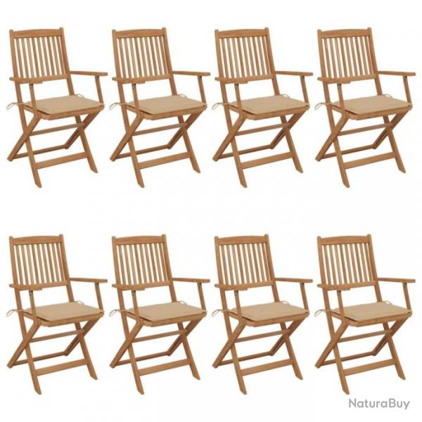 Chaises pliables de jardin 8 pcs avec coussins Bois d'acacia