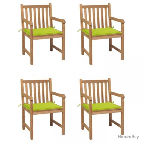 Chaises de jardin 4 pcs avec coussins vert vif Bois de teck