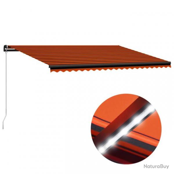 Auvent manuel rtractable avec LED 500x300 cm Orange et marron