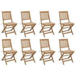 Chaises pliables d'extérieur avec coussins 8 pcs Bois d'acacia