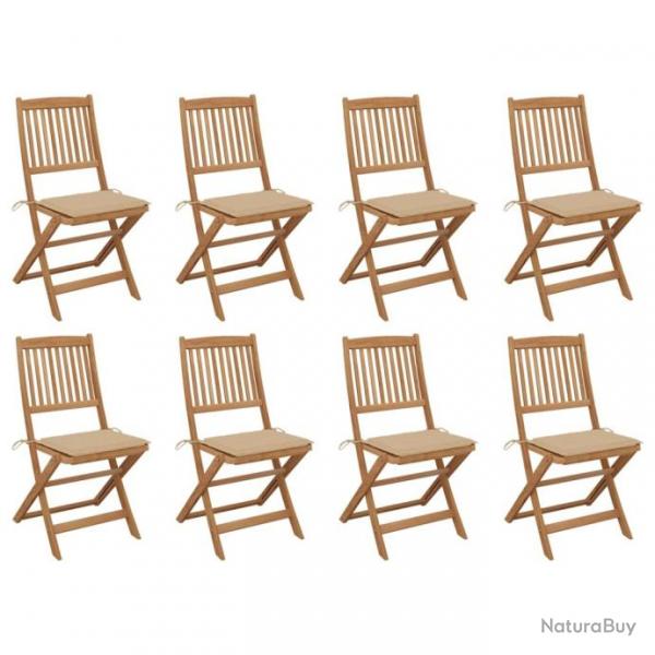 Chaises pliables d'extrieur avec coussins 8 pcs Bois d'acacia