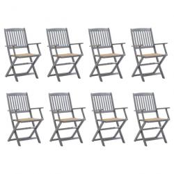 Chaises pliables d'extérieur 8 pcs avec coussins Bois d'acacia