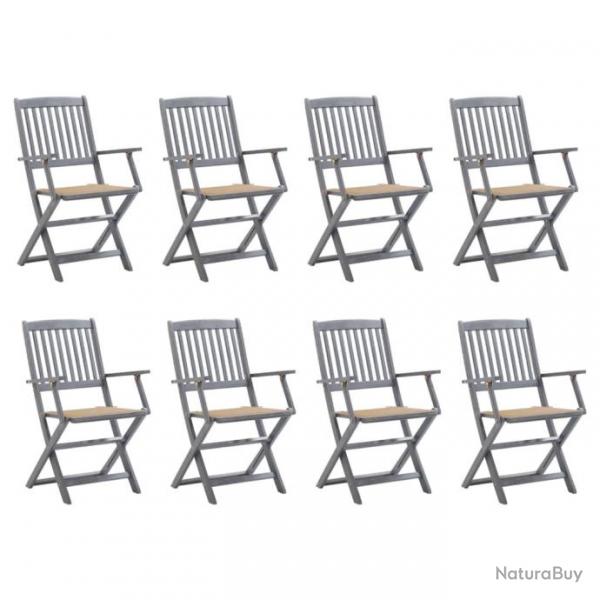 Chaises pliables d'extrieur 8 pcs avec coussins Bois d'acacia